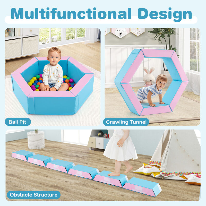 3-Piece Baby Climb and Crawl Foam Play Set with 100 Ocean Balls-Blue image number 6