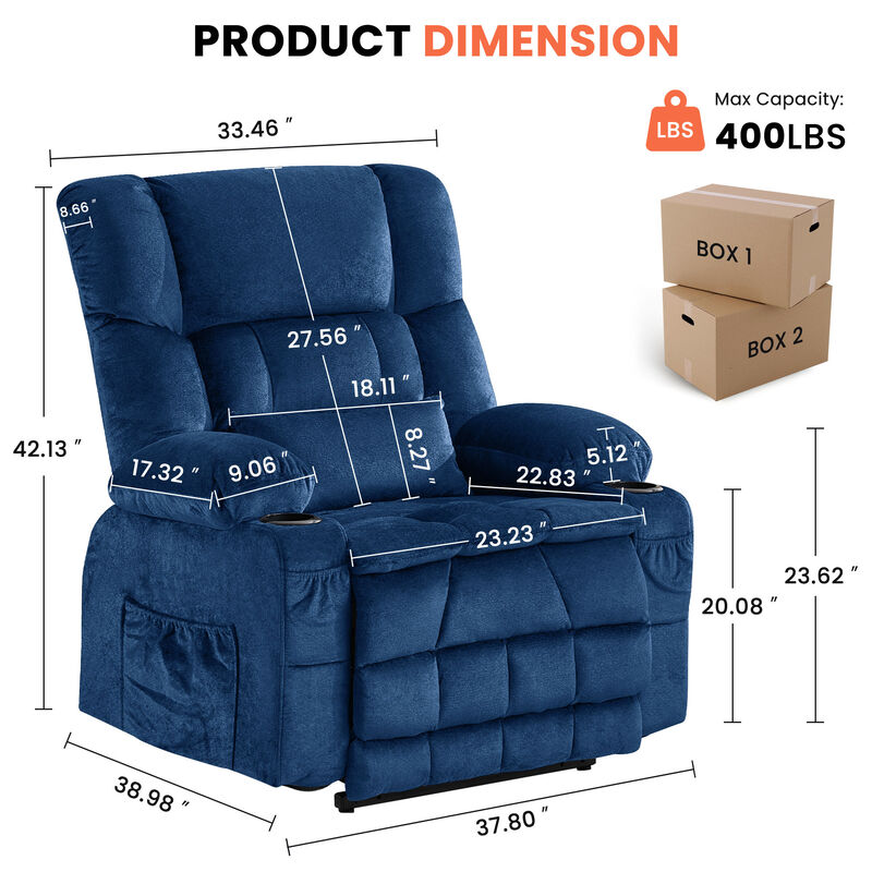 Fabric Power Recliner with Massage and USB Port