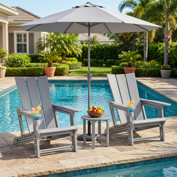 Outdoor Adirondack Chair Set of 2 with Built-In Cup Holder for Deck and Patio