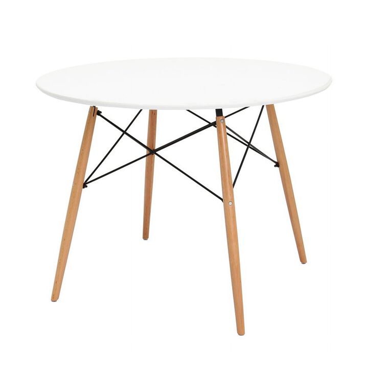 Riha 36 Inch Dining Accent Table, Round Top, Beech Wood, White and Brown