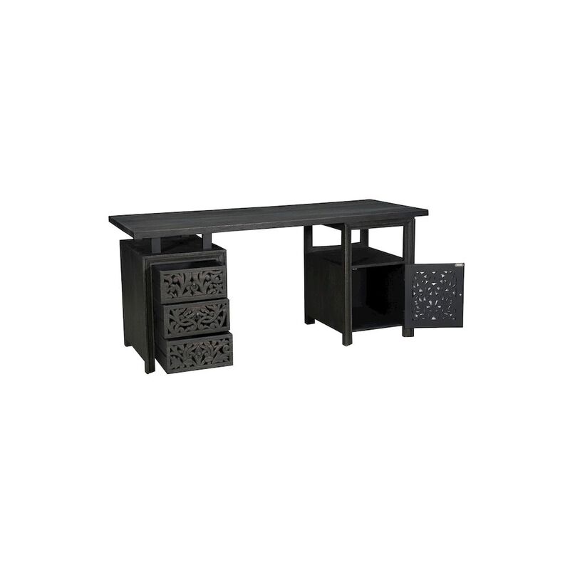 Taran Designs Calista 3-drawer 1-door Floral Carved Solid Wood Desk