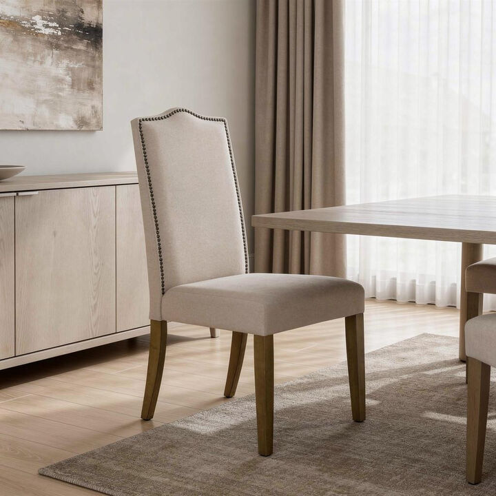 HomeRoots Cream and Brown Linen Dining Parsons Chair