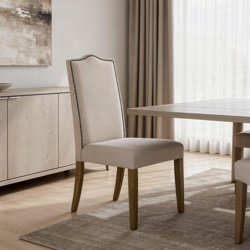 HomeRoots Cream and Brown Linen Dining Parsons Chair image number 1