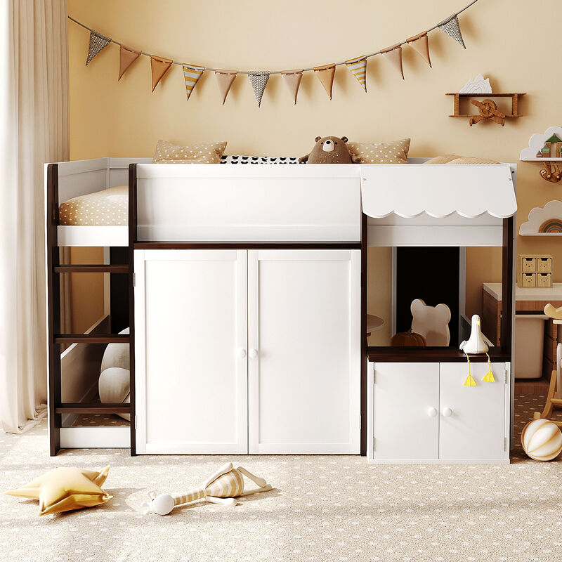 Merax Full Size Whimsical House Loft Bed with Awning & Open Play Zone image number 2