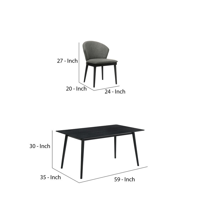 5 Piece Dining Chair with Curved Shell Back Chair, Black and Gray-Benzara image number 5