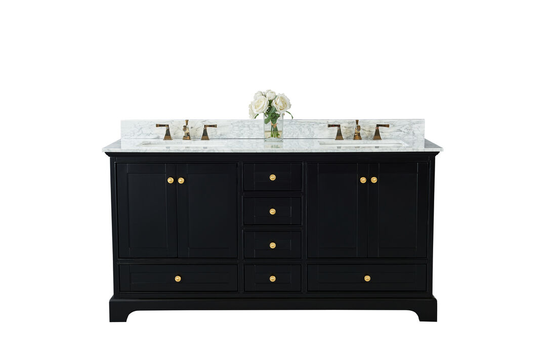 Audrey 66 in. Bath Vanity Set in Black Onyx with Gold Hardware