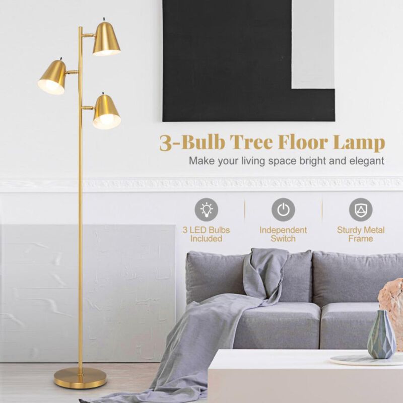 Hivvago 3-Bulb Floor Lamp Standing Tall Tree Lamp with 3 E26 A19 Bulbs and Adjustable Lampshades