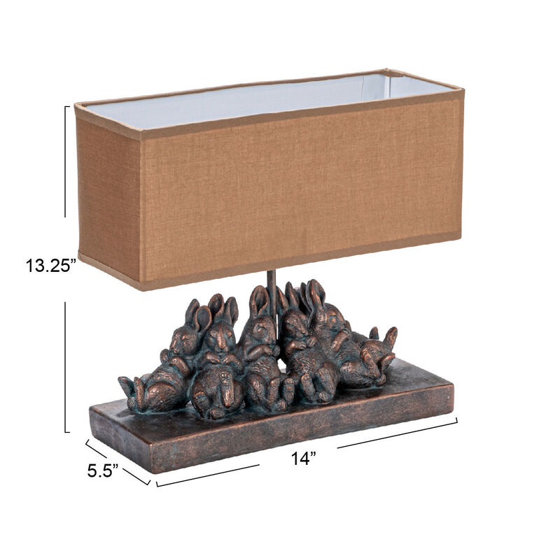 Resin Rabbit Table Lamp with Rectangle Linen Shade, Bronze Finish image number 2
