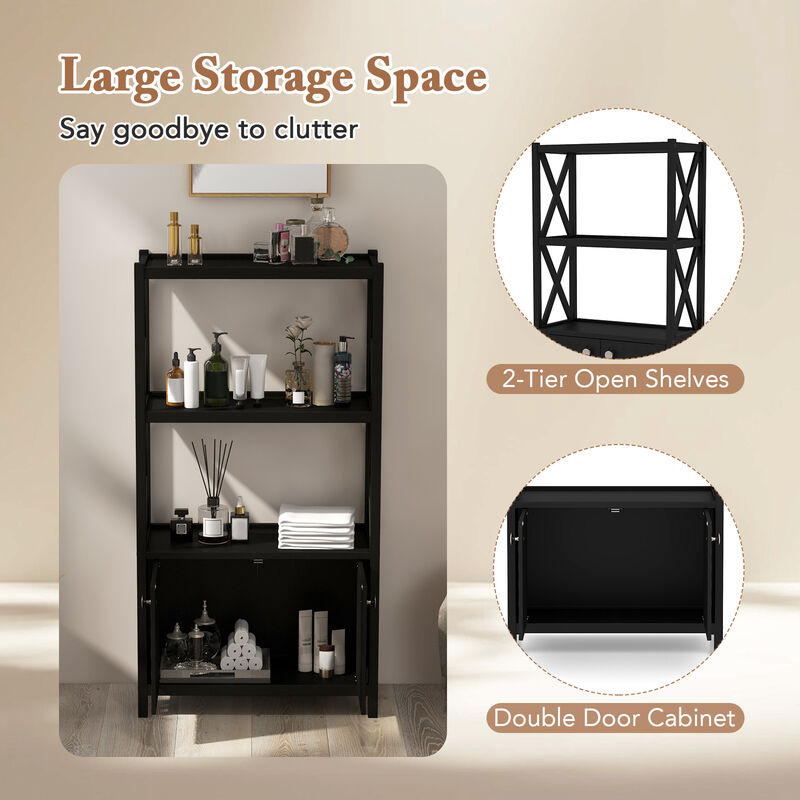 Bathroom Storage Cabinet with Open Shelves and Double Doors