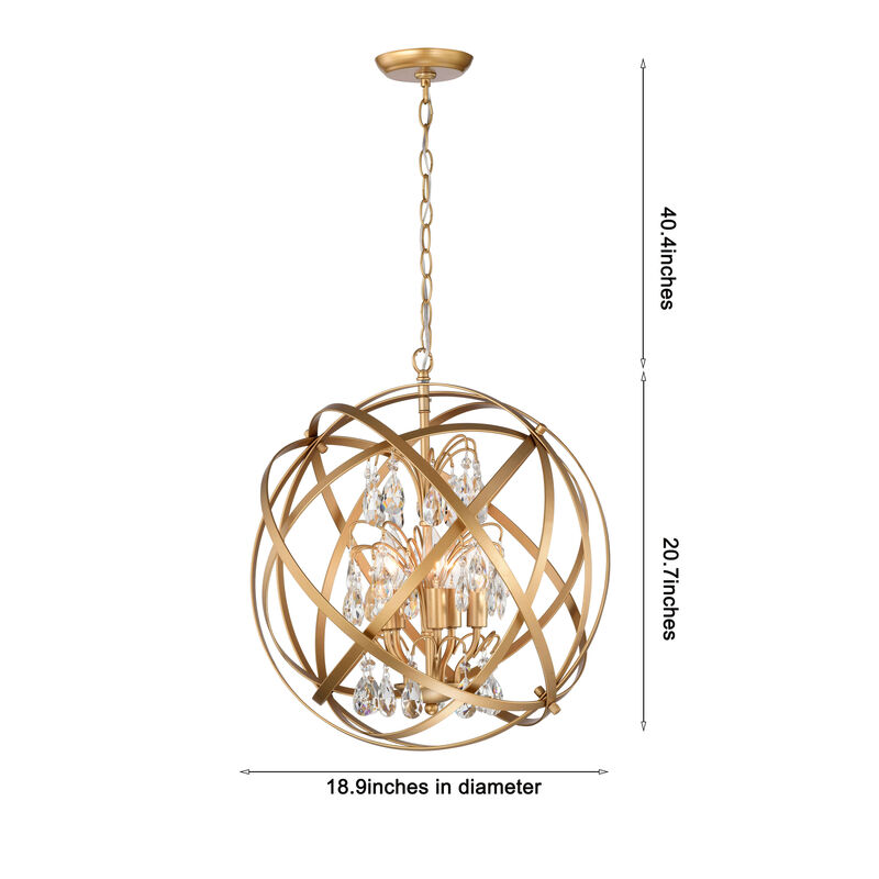 Clara Yellow-ish Gold 5-Light Metal Globe Crystal Chandelier image number 6