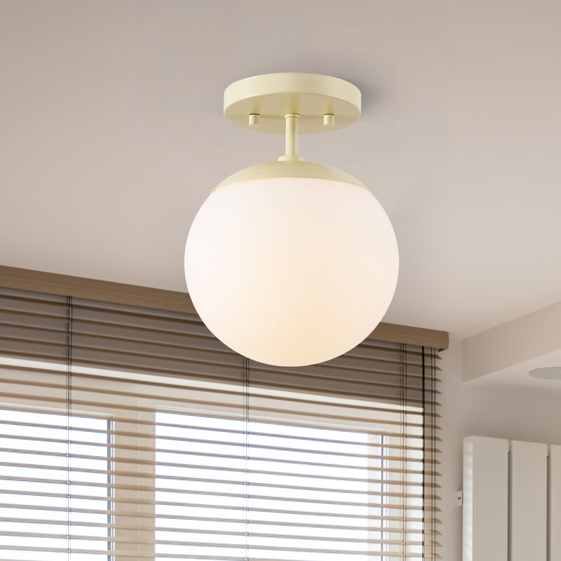 Marcel 1-Light Bohemian Farmhouse Iron/Frosted Glass LED Semi Flush Mount