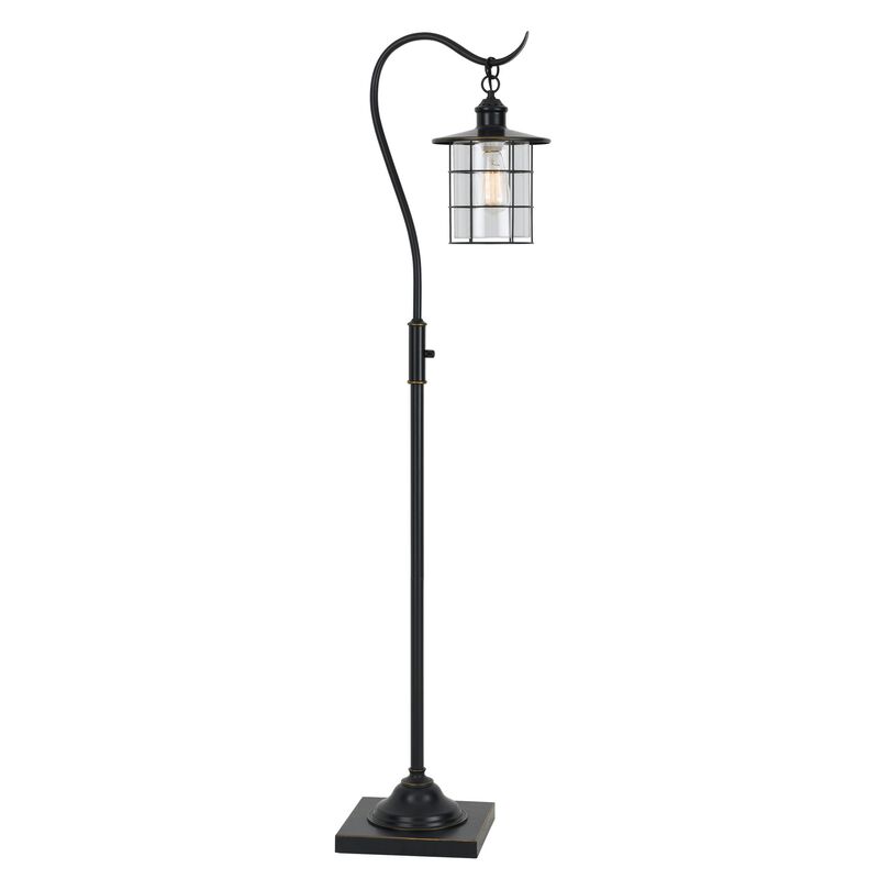 60 Inch Metal Downbridge Design Floor Lamp with Caged Shade, Dark Bronze - Benzara