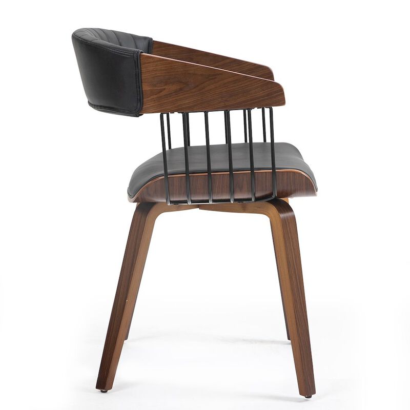 Glamour Home Beaumont Black Faux Leather Dining Chair with Walnut Wood Frame and Legs