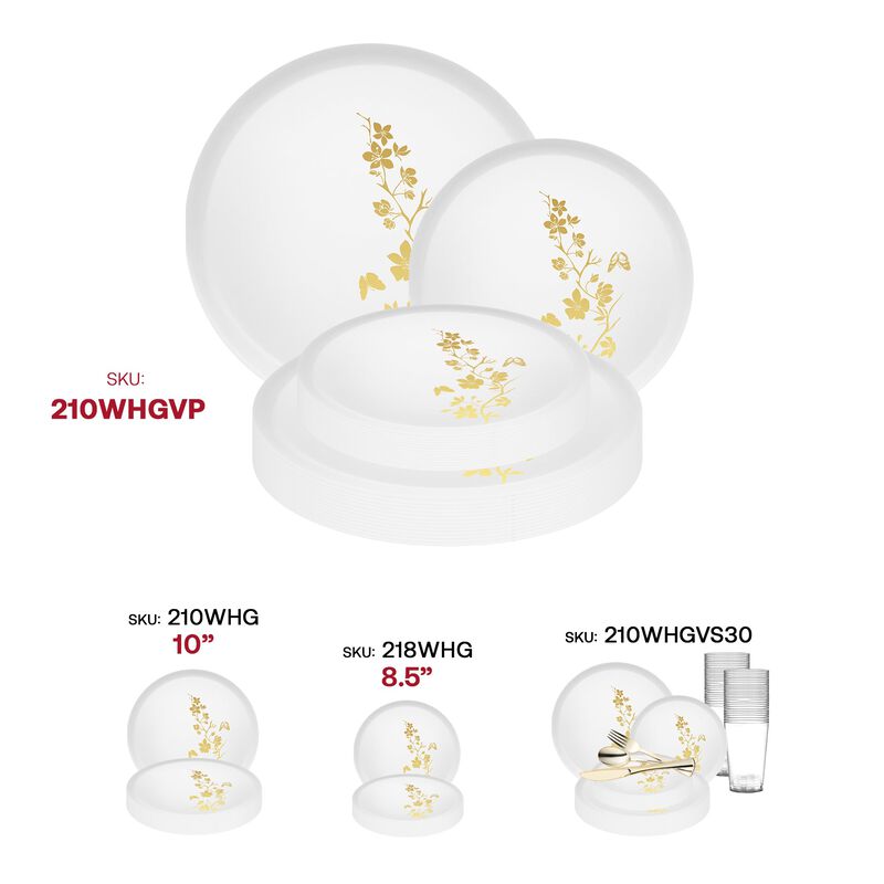 White with Gold Floral Plastic Dinnerware Value Set (120 Sets) image number 6