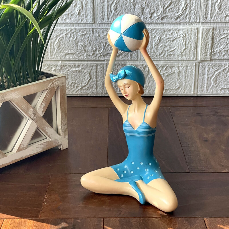Set 2 Beach Beauties Figurines Aegean Blue Polka Dot Beachball Sunbathing Decor image number 8