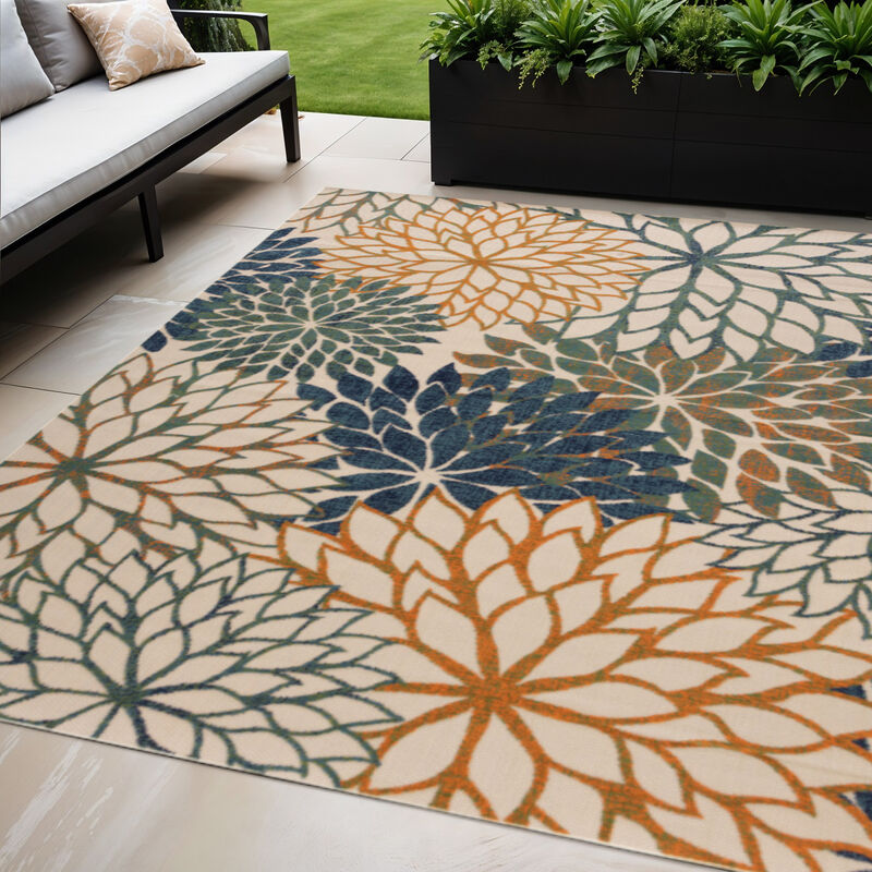 HomeRoots Floral Indoor Outdoor Area Rug image number 1