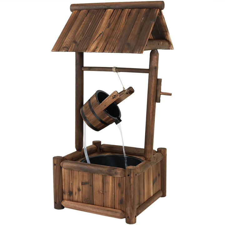 Sunnydaze Rustic Wooden Wishing Well Water Fountain with Liner - 46 in