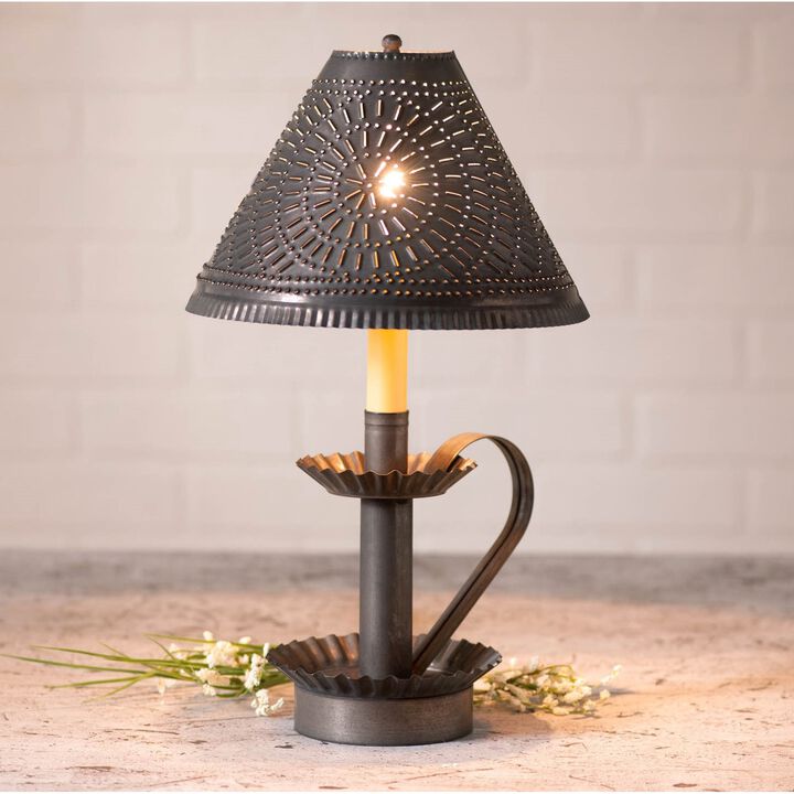 Plantation Candlestick Lamp With Shade, Kettle Black