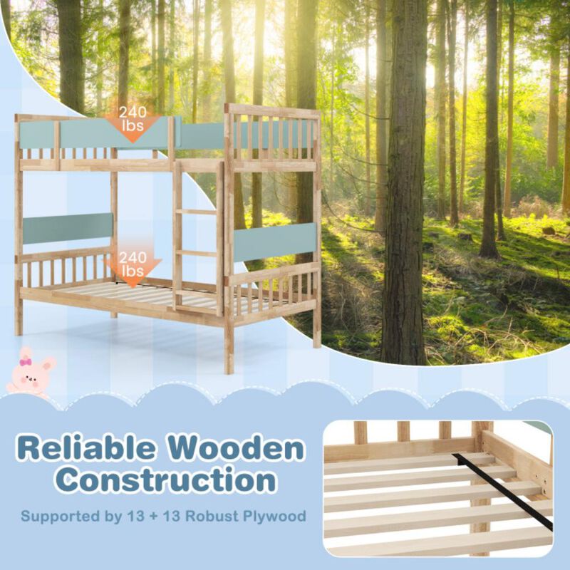 Hivvago Twin Over Twin Bunk Bed with Ladder and Full-length Guardrails