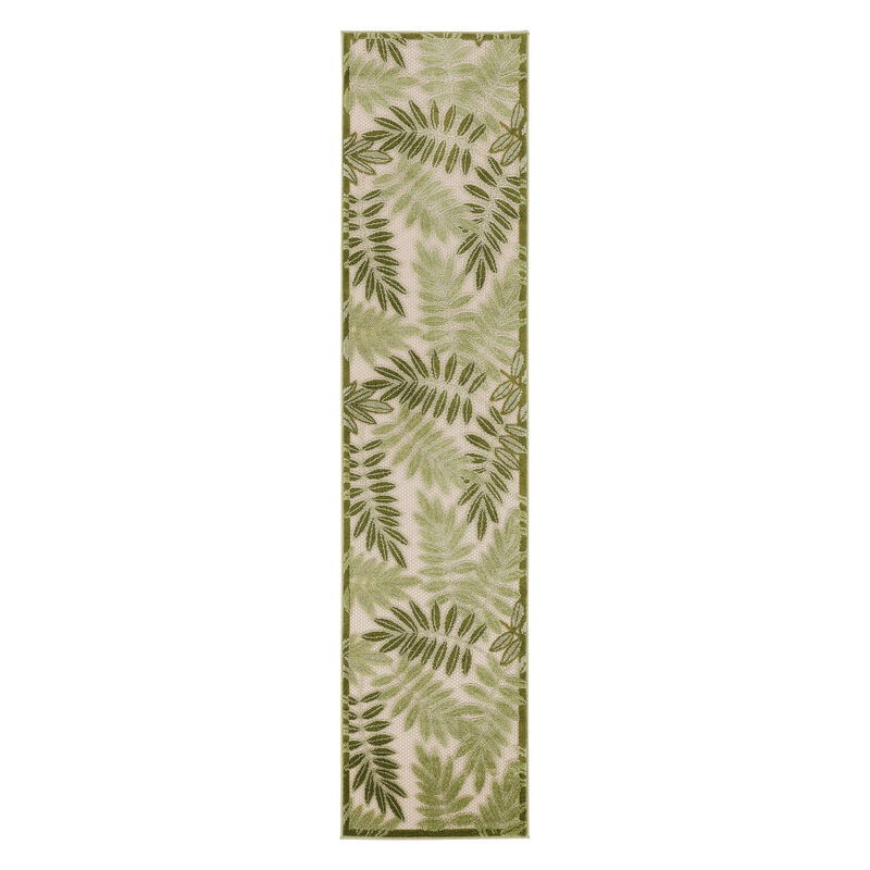 HomeRoots 6' Ivory And Green Palm Leaf Indoor Outdoor Runner Rug image number 0