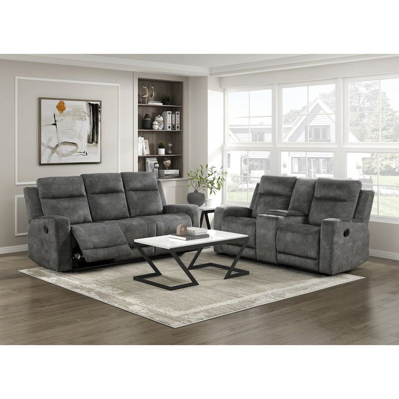 Lexicon Yates Microfiber Double Reclining Sofa In Dark Gray