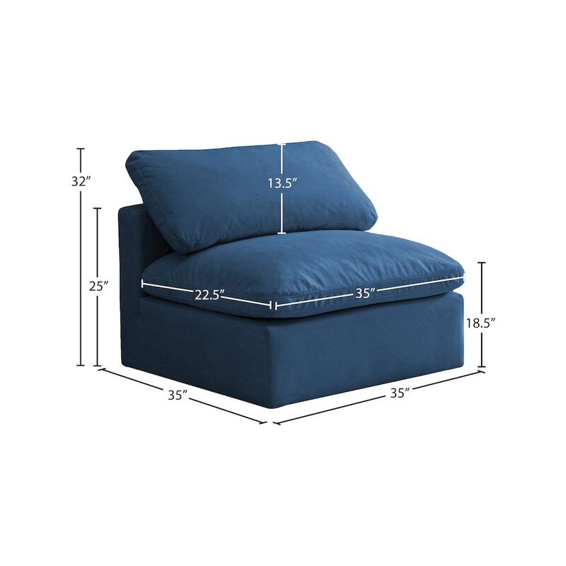 Meridian Furniture Plush Navy Velvet Standard Comfort Modular Armless Chair