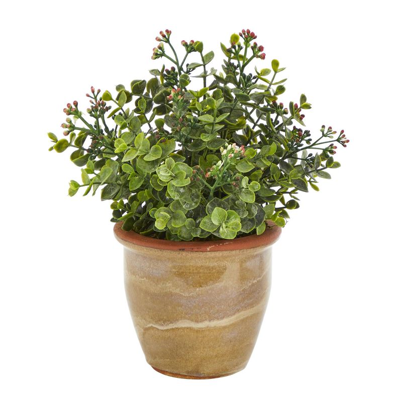 Nearly Natural 10-in Eucalyptus and Sedum Artificial Plant in Ceramic Planter
