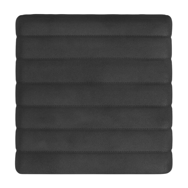 Ada Footstool Ottoman, Channel Tufted Black Faux Leather, 19 Inch image number 3