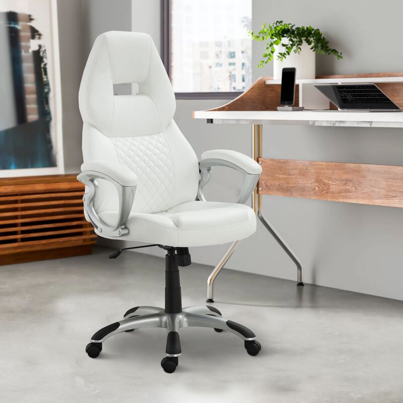 Leather, Sporty Executive High Back Office Chair, White-Benzara