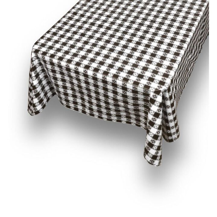 Carnation Home Fashions PVC Waterproof Indoor/Outdoor Restaurants, Picnics Tavern Check Print Vinyl Flannel Backed Tablecloth - Black / White, 52x52"