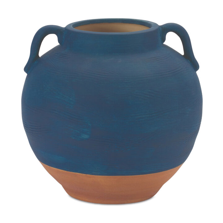 HomeRoots 7" Blue And Terra Cotta Ceramic Round Urn