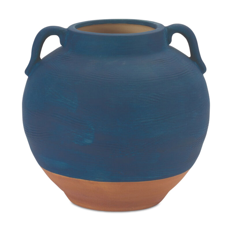 HomeRoots 7" Blue And Terra Cotta Ceramic Round Urn image number 0