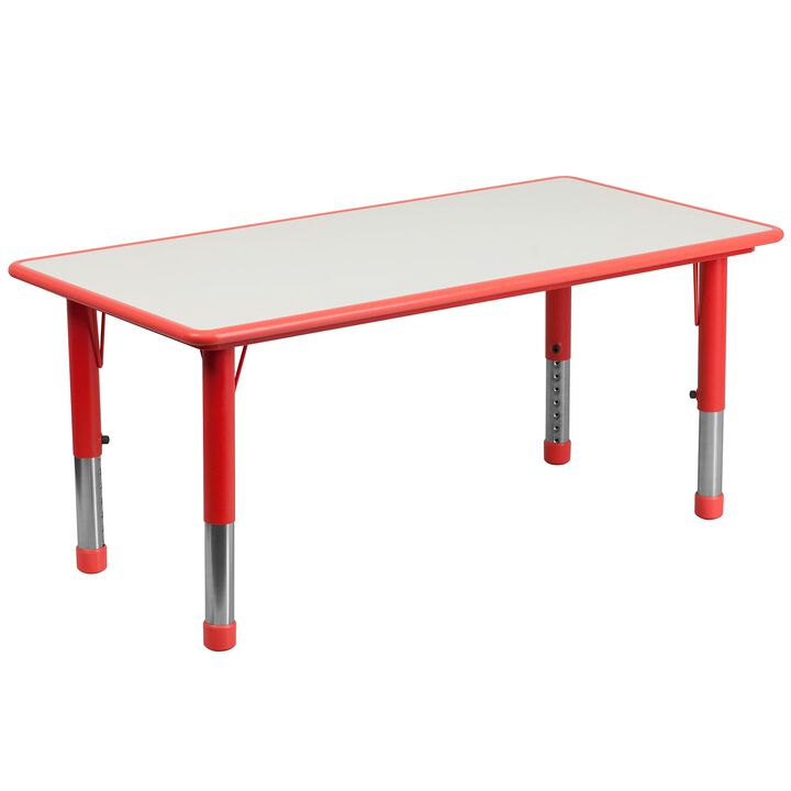 Flash Furniture Wren Adjustable Classroom Activity Table for School and Home, Rectangular Plastic Activity Table for Kids, 23.625" W x 47.25" L, Red/Gray