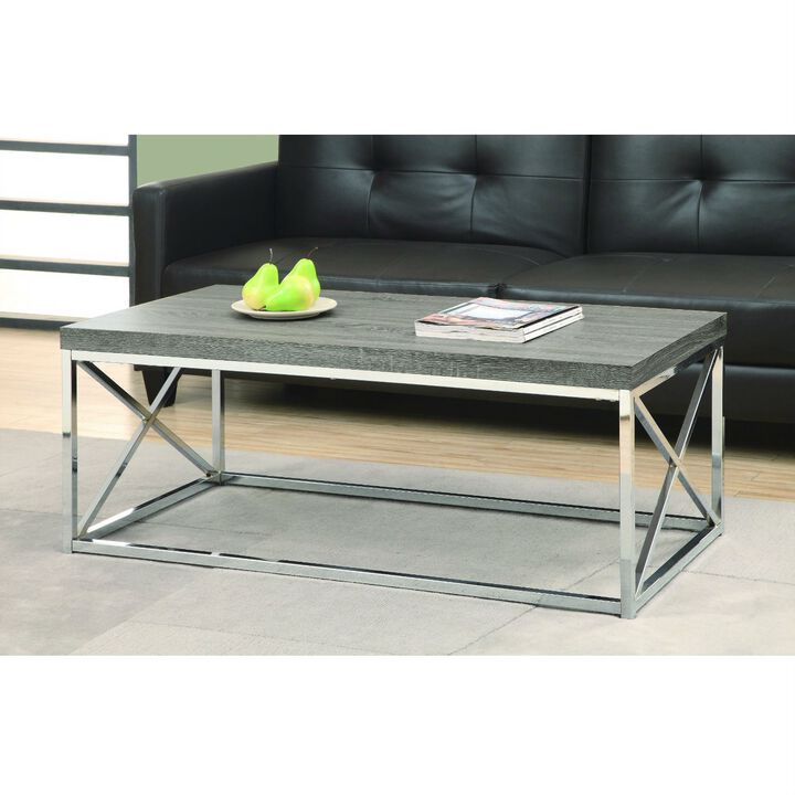 Hivvago Modern Coffee Table with Chrome Metal Frame and Dark Taupe Wood Top