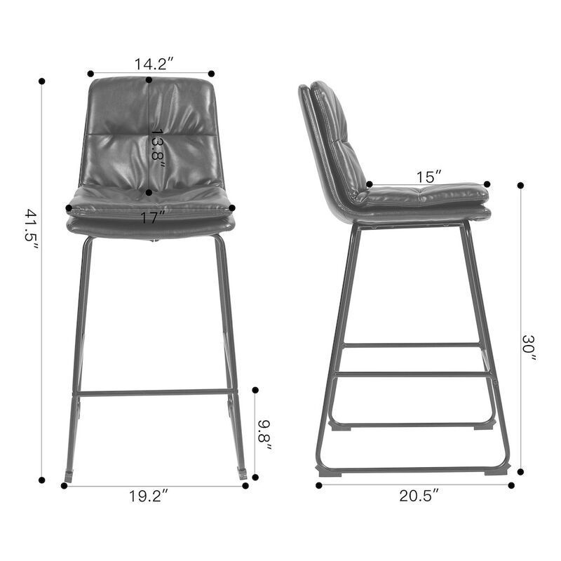 Glamour Home Set of 2 Bauer Brown Faux Leather Bar Stool with Black Iron Legs