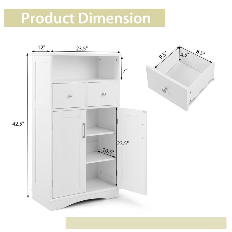 Costway Bathroom Floor Cabinet Freestanding Storage Cabinet with 2 Doors White