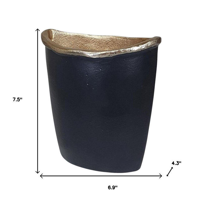 HomeRoots 8" Black And Gold Cast Aluminum Oval Table Vase image number 3