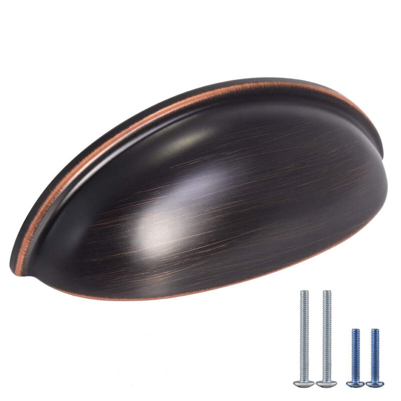 HOMOTEK 6 Pack Drawer Bin Cup Pulls Dresser Pulls for Cabinets Oil Rubbed Bronze - 3 Inch Hole Centers Furniture Handles,Kitchen
