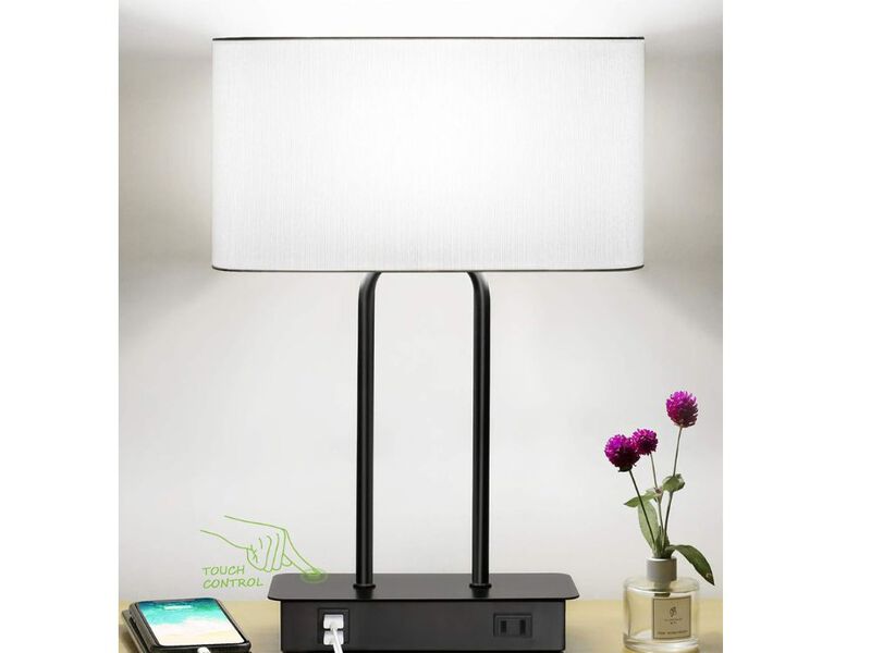 Touch Bedside Lamp – 3-Way Dimmable, USB-C/A & AC Outlet, White Shade