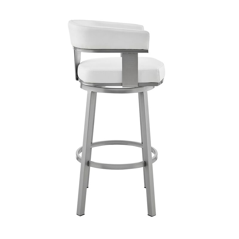 Jack 26 Inch Counter Height Bar Stool, Swivel Chair, Faux Leather, White-Benzara image number 3