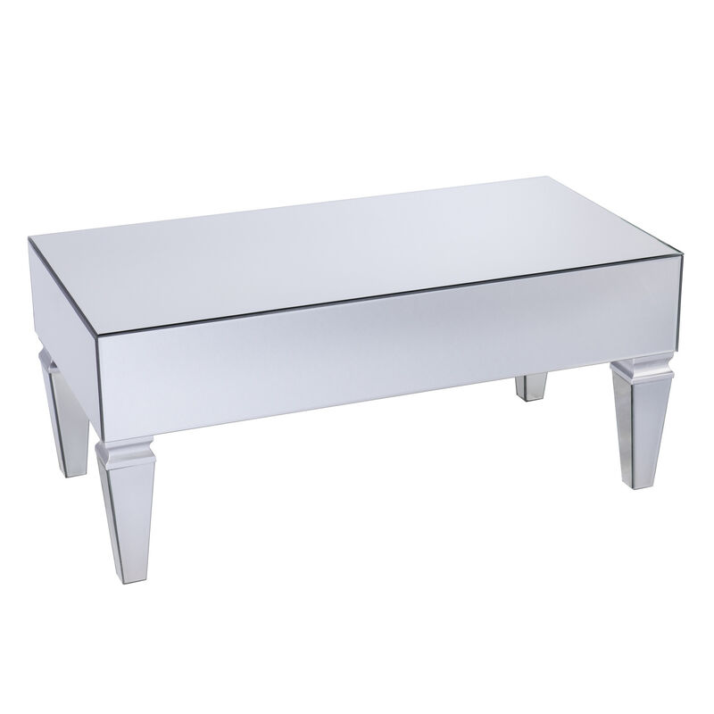 HomeRoots 41" Silver Glass With Iron Mirrored Coffee Table image number 4