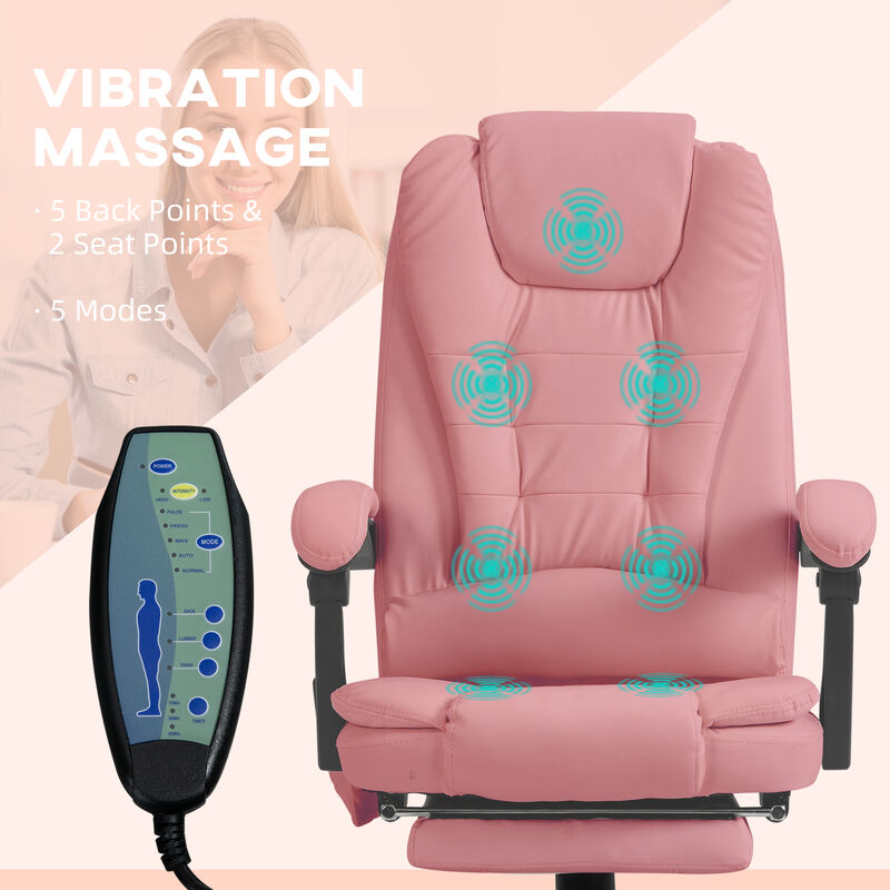 Vinsetto 7-Point Vibrating Massage Office Chair, High Back Executive Recliner with Lumbar Support, Footrest, Reclining Back, Adjustable Height, Pink