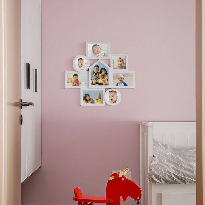 Decorative Modern Wall Mounted Multi Photo Frame Collage Picture Holder for 8 Pictures Multiple Sized, White