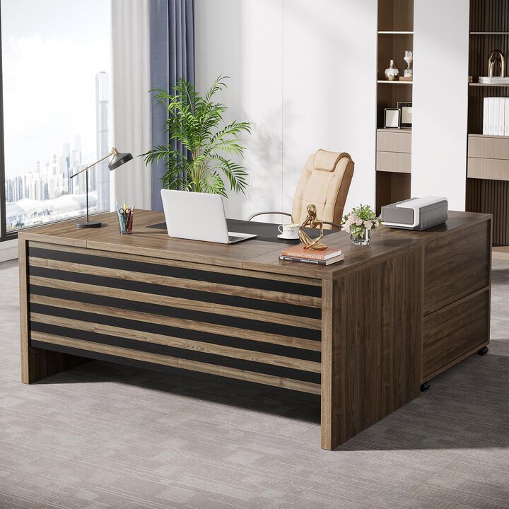 Tribesigns 62.2 Executive Desk with Mobile File Cabinet, L-Shaped Office Desk with Storage Shelves, Large Computer Desk Busine