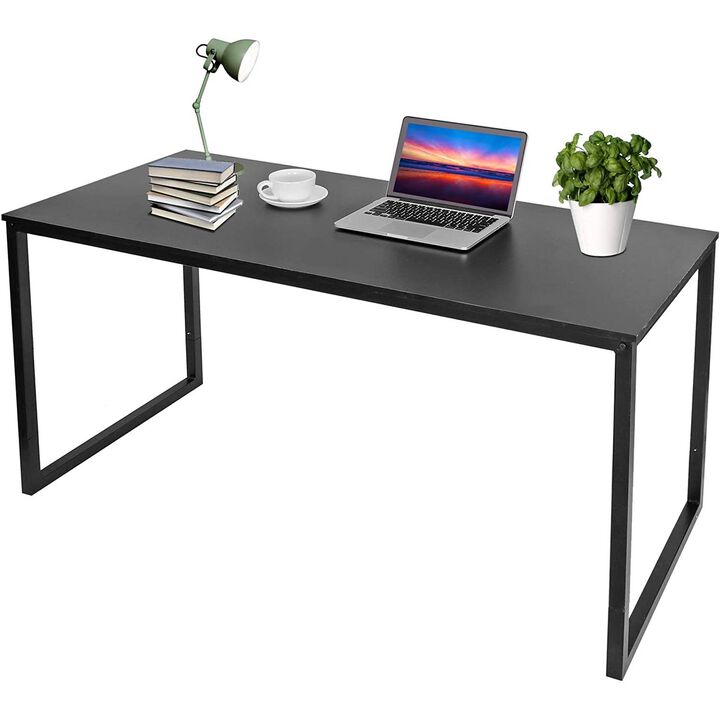 Hivvago Black Metal Frame Wood Top Modern Home Office Laptop Computer Desk Writing Table