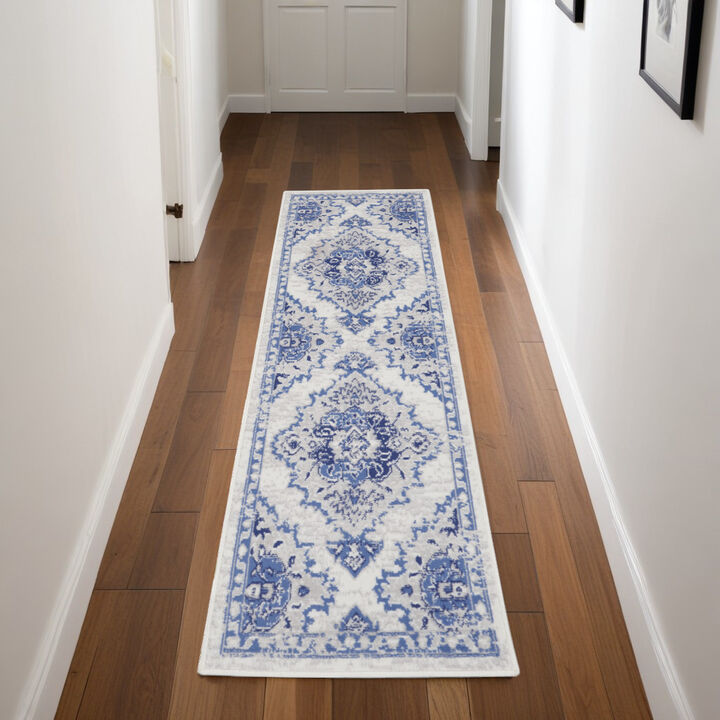 HomeRoots Floral Medallion Distressed Non Skid Runner Rug
