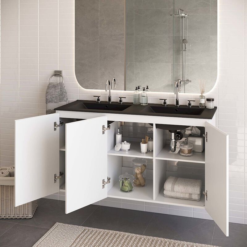 Modway Bryn 48" Wall-Mount Double Sink Bathroom Vanity in White/Black image number 8