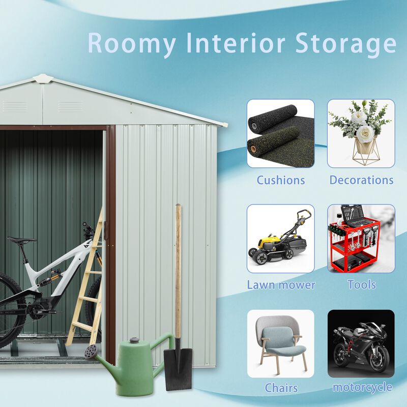 8ft x 4ft Outdoor Metal Storage Shed with metal foundation image number 7