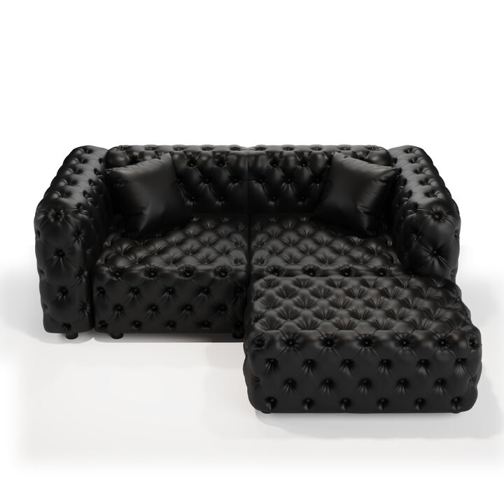Whisen 77" Modern Modular Sofa with 1 Ottoman, Faux Leather Upholstered, for Living Room
