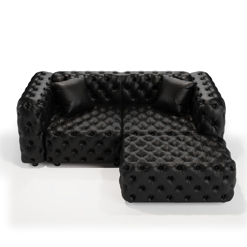 Whisen 77" Modern Modular Sofa with 1 Ottoman, Faux Leather Upholstered, for Living Room image number 0